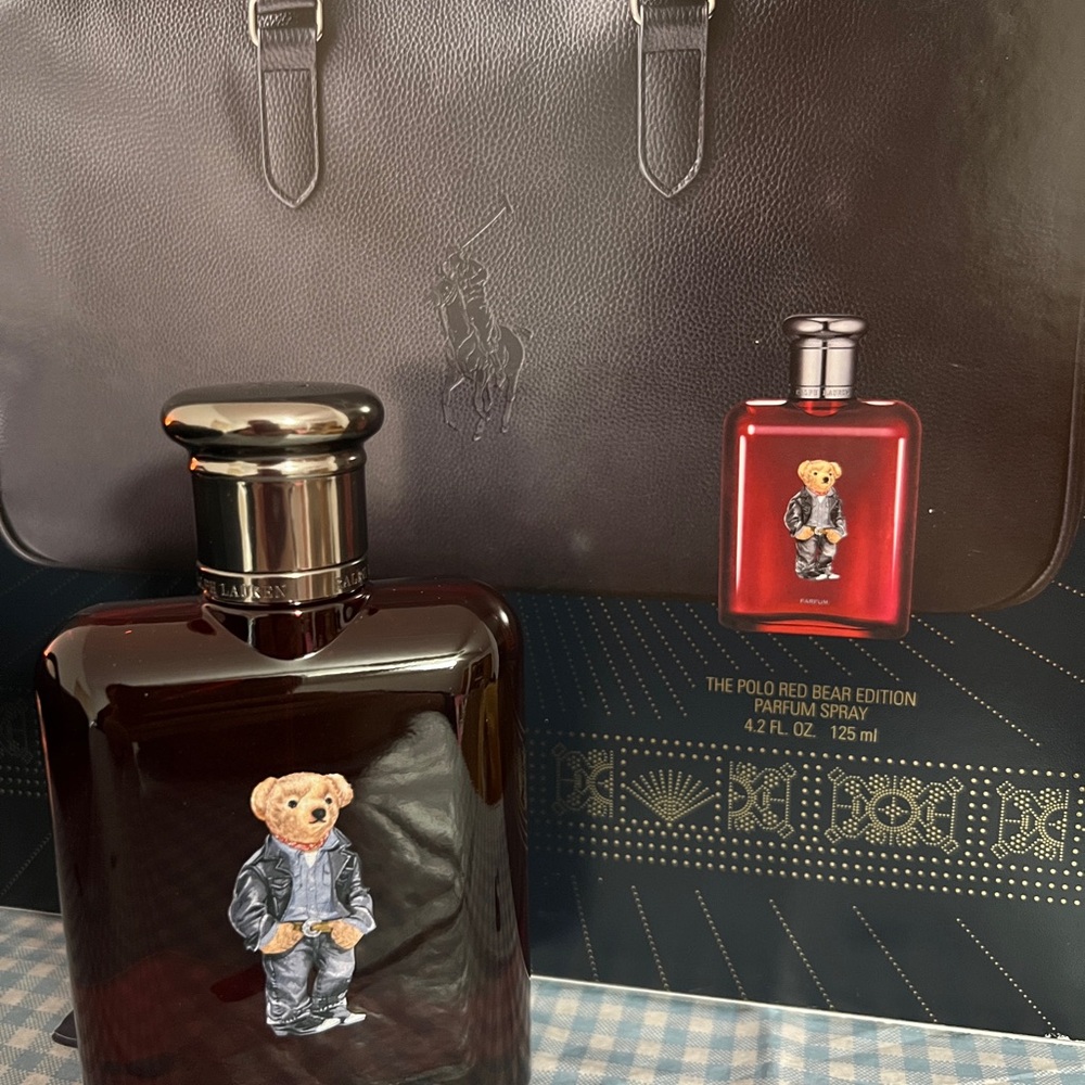 Polo by Ralph Lauren Red Parfum and Blue Leather Men's Duffel Bag